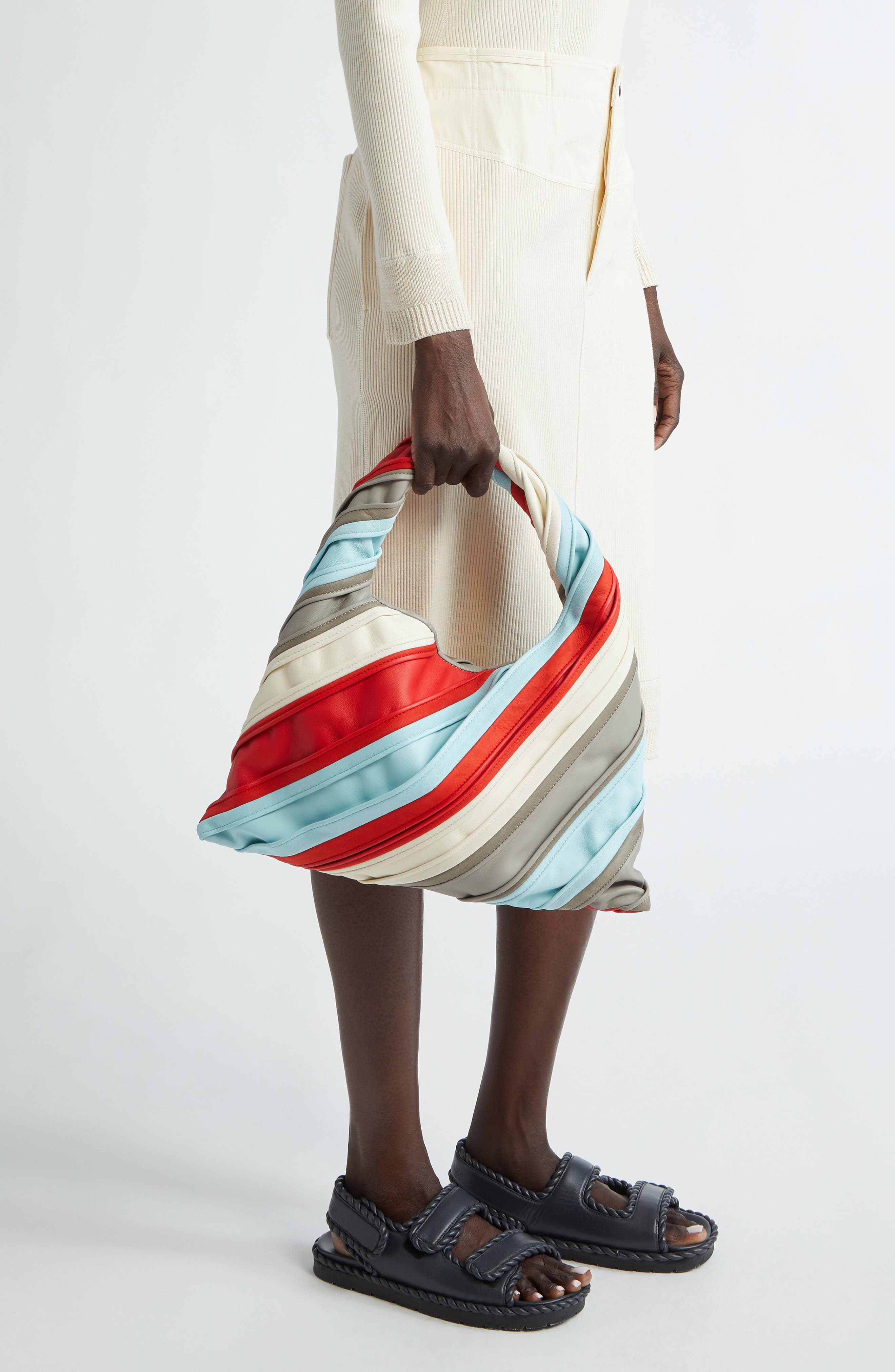 Bottega Veneta Small Hop Stripe Leather Hobo Bag, Alternate, color, 