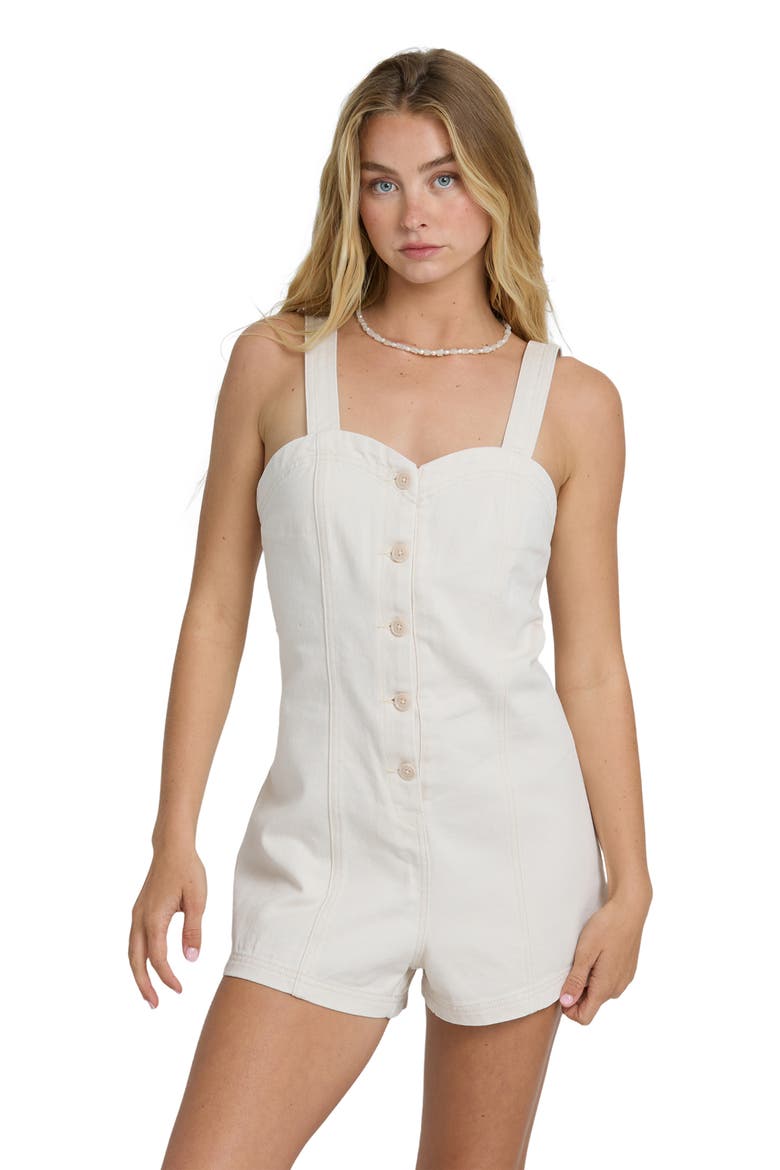 Misshape Nonstretch Denim Romper, Alternate, color, SEA SALT