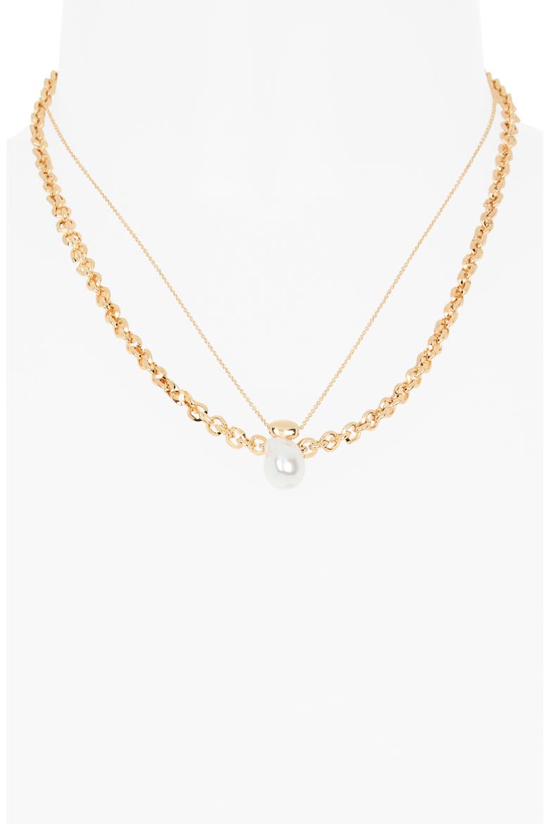 Faux Pearl Pendant Layered Necklace, Alternate, color, WHITE- GOLD