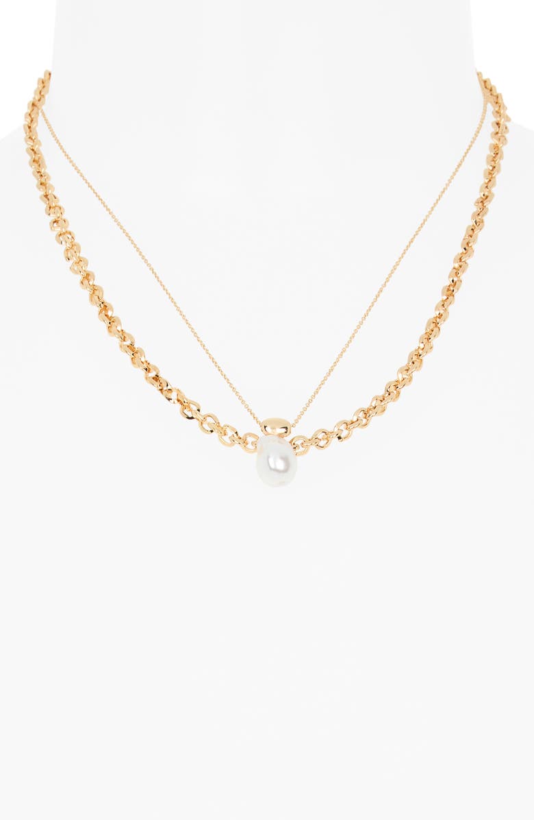 NORDSTROM RACK Faux Pearl Pendant Layered Necklace, Alternate, color, White- Gold