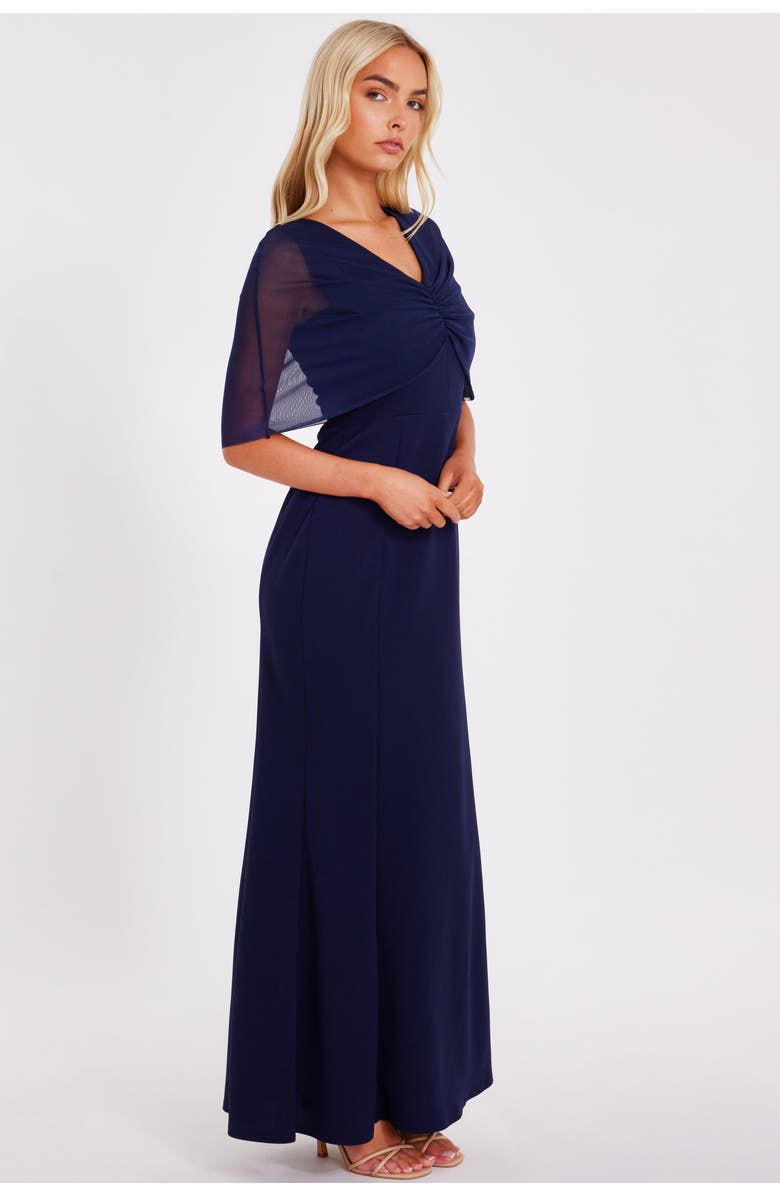 Scuba Crepe Maxi Dress with Mesh Cape