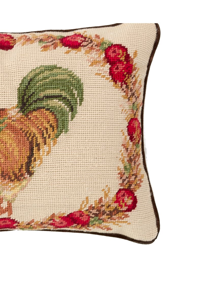 Harvest Rooster Needlepoint Accent Pillow, Alternate, color, Red