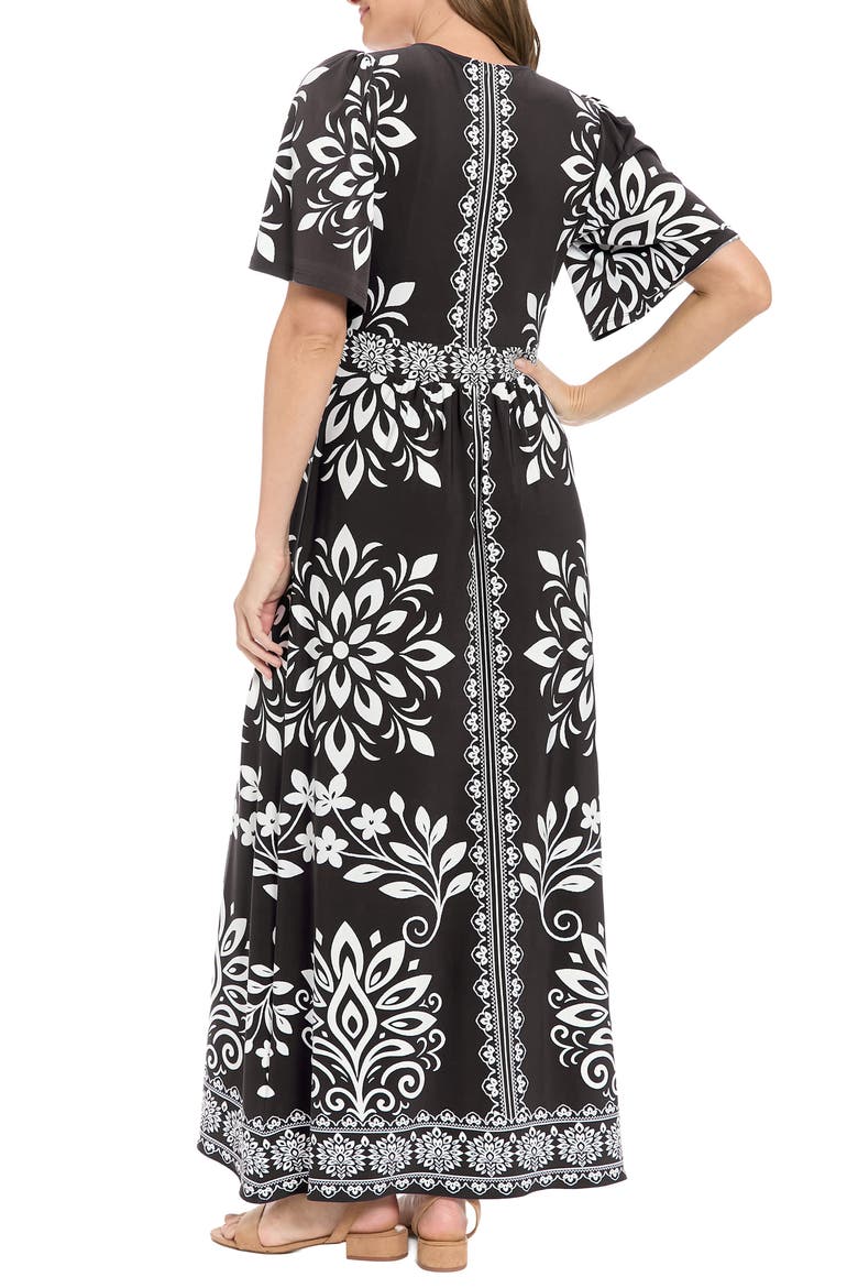 Flutter Sleeve Maxi Dress, Alternate, color, BLACK/ WHITE
