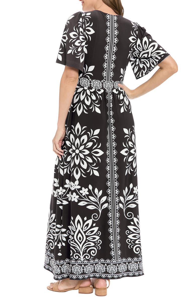 London Times Flutter Sleeve Maxi Dress, Alternate, color, Black/ White
