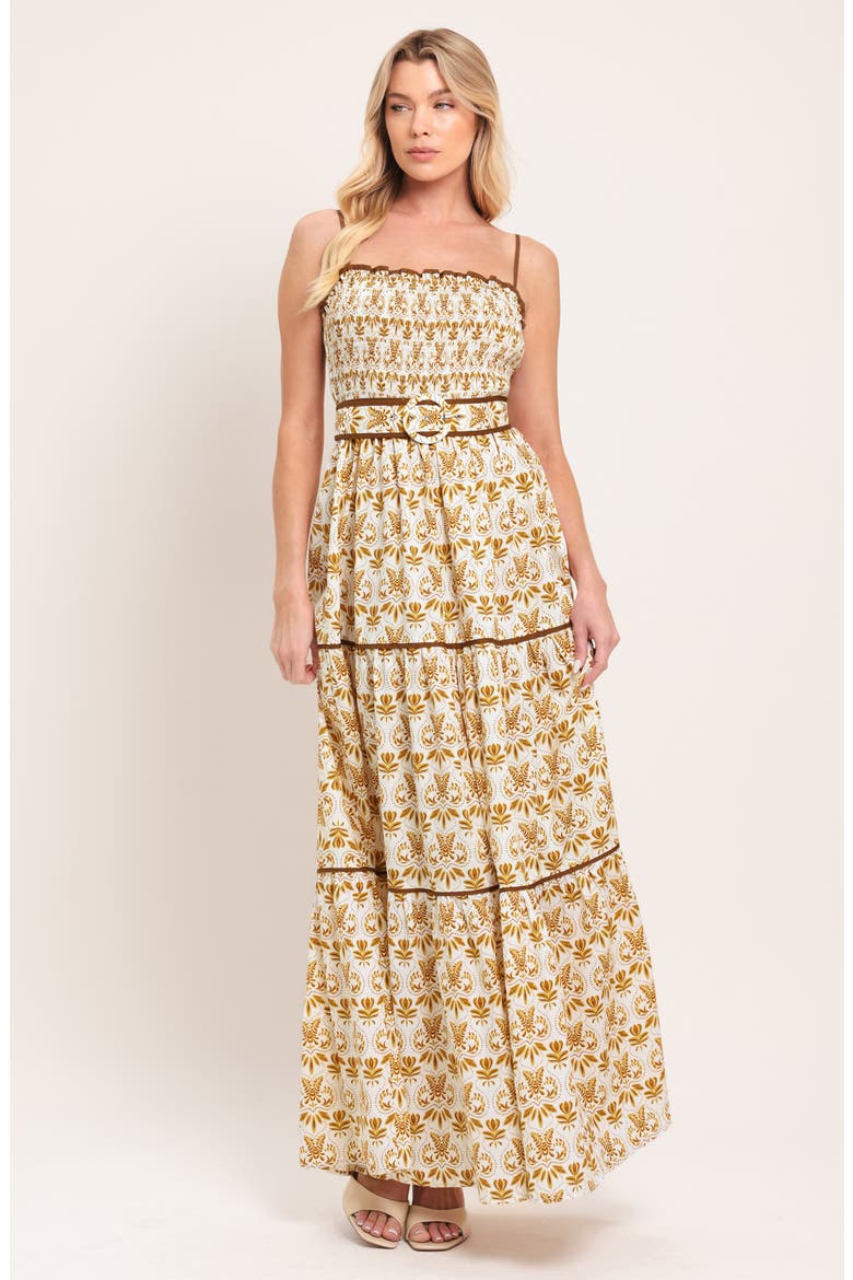 Belted Cotton Midi Dress, Alternate, color, CAMEL