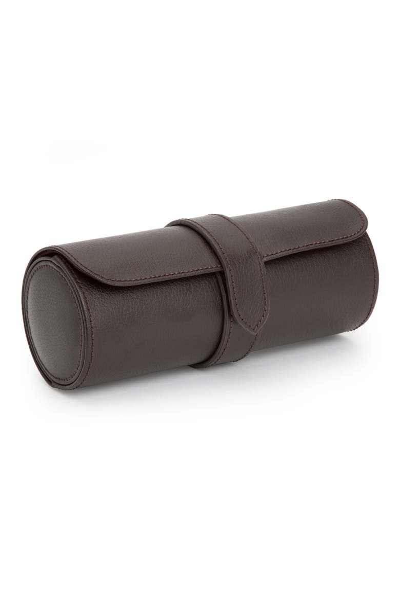 Black Leather Watch Roll, Alternate, color, BROWN