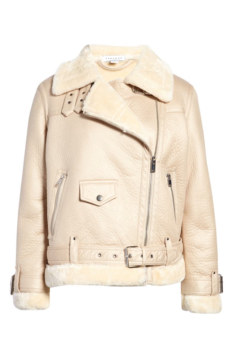 Topshop Faux Leather Biker Jacket, Main, color,