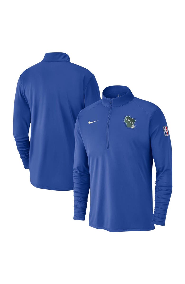 Nike Men's Nike Royal Milwaukee Bucks 2024/25 City Edition Authentic Coaches Performance Half-Zip Top, Main, color, 
