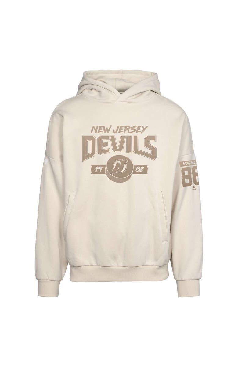 LEVELWEAR Men's Levelwear Jack Hughes Khaki New Jersey Devils Oversized Contact Name & Number Pullover Hoodie, Alternate, color, Khaki