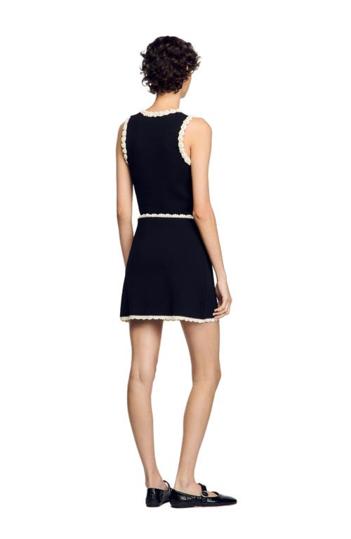 Sandro Short Skirt With Crochet Details In Black