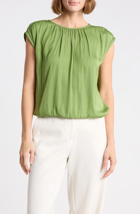 Crinkle Satin Bubble Hem Top