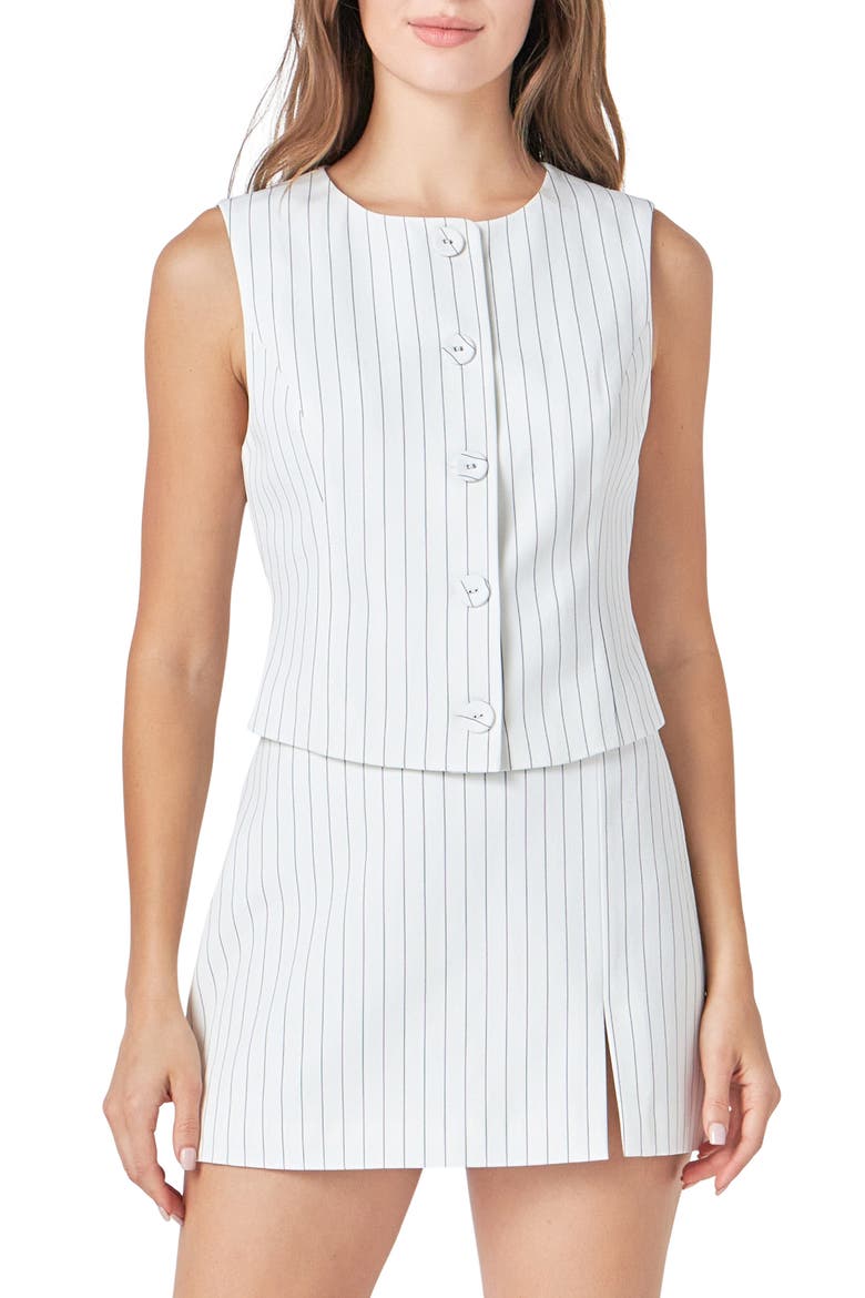 Pinstripe Button Front Vest, Main, color, WHITE/ BLACK