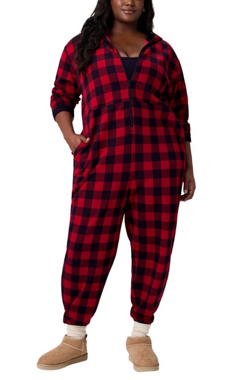 Fabletics Cozy Fleece Hooded Jumpsuit In Red