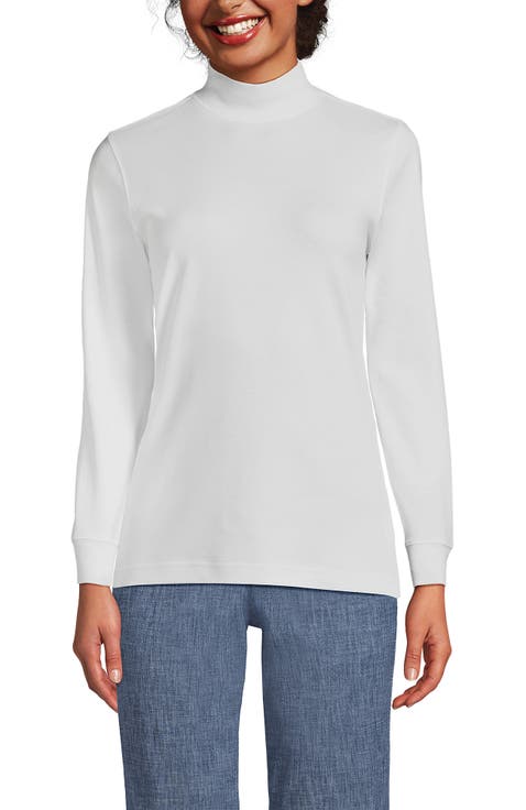 Relaxed Cotton Long Sleeve Mock Turtleneck