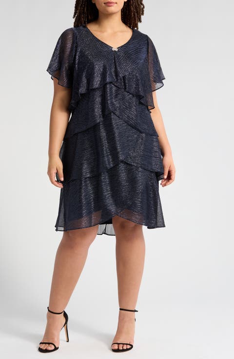 Shimmer Bodre Tiered Ruffle Dress (Plus Size)