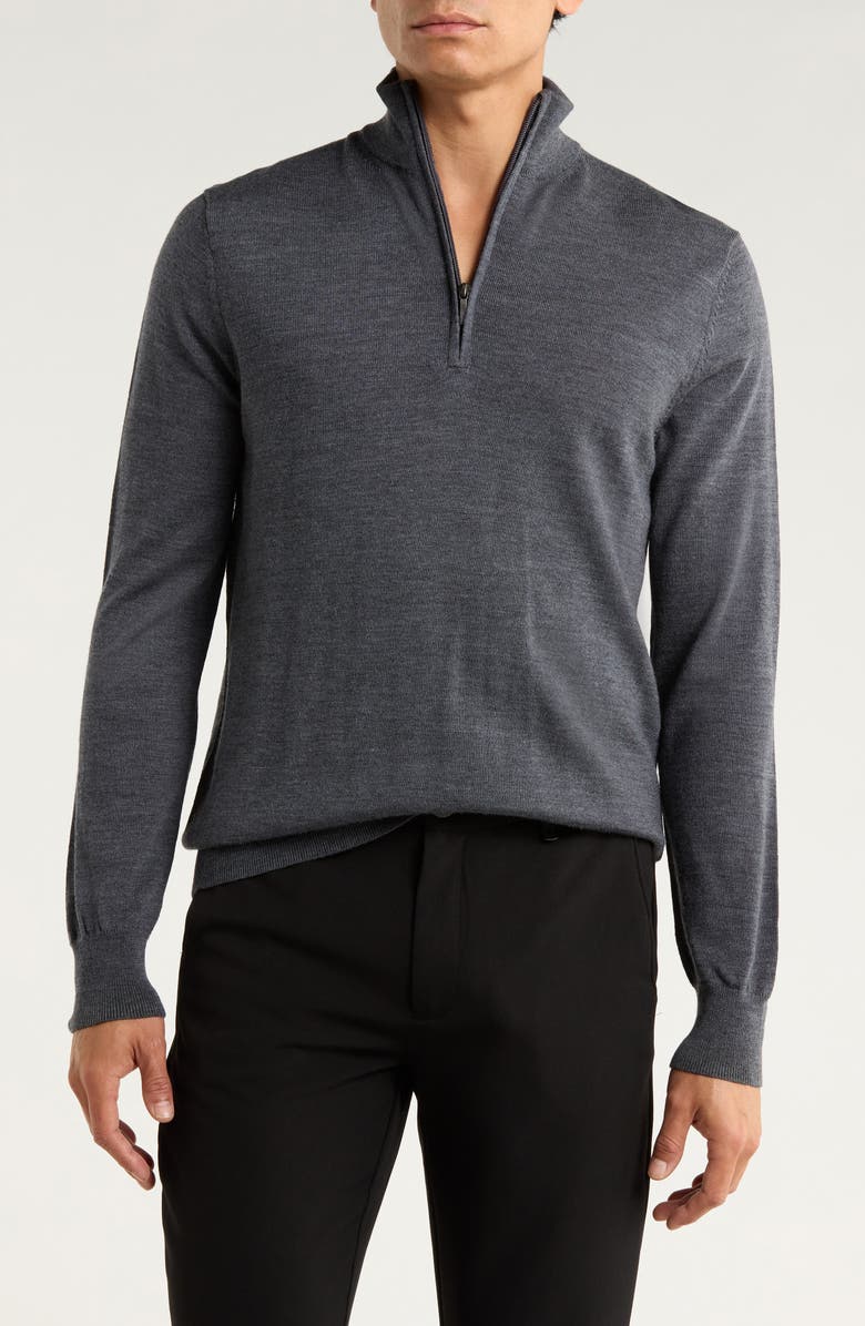 Brooks Brothers Swift Merino Wool Half Zip Pullover, Main, color, Charcoal