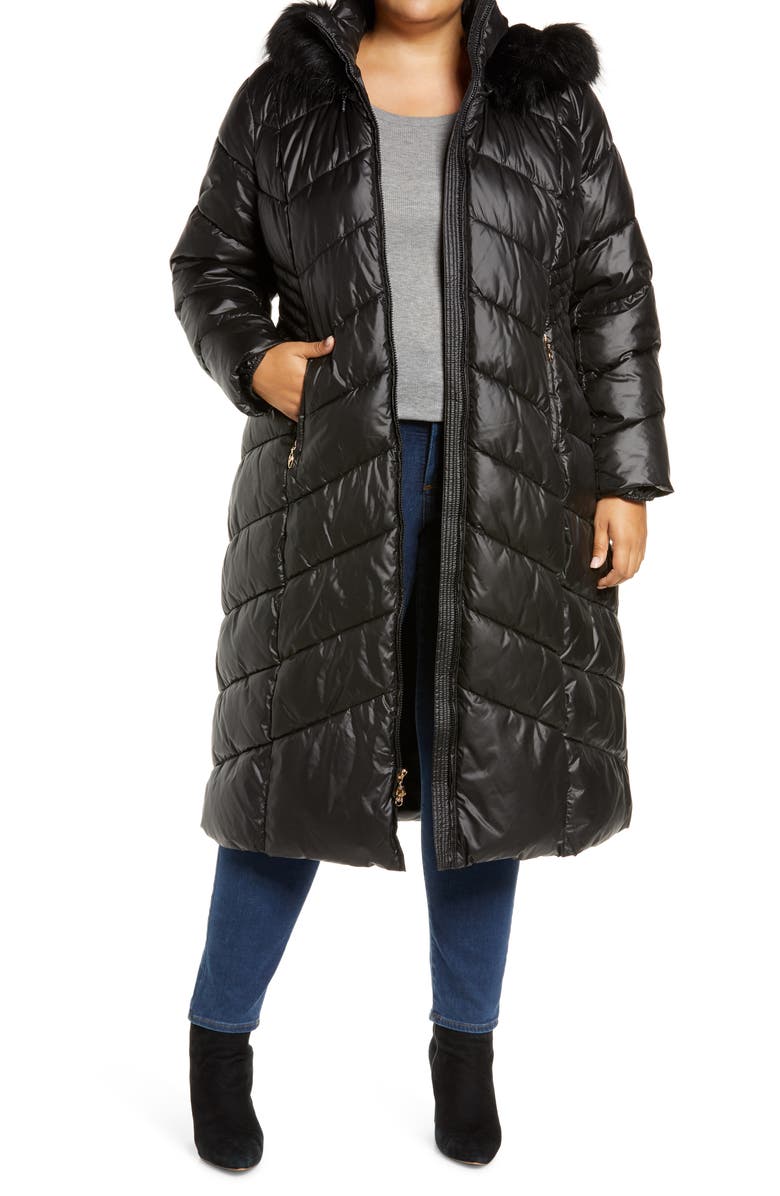 Gallery Long Quilted Parka with Faux Fur Trim, Main, color,