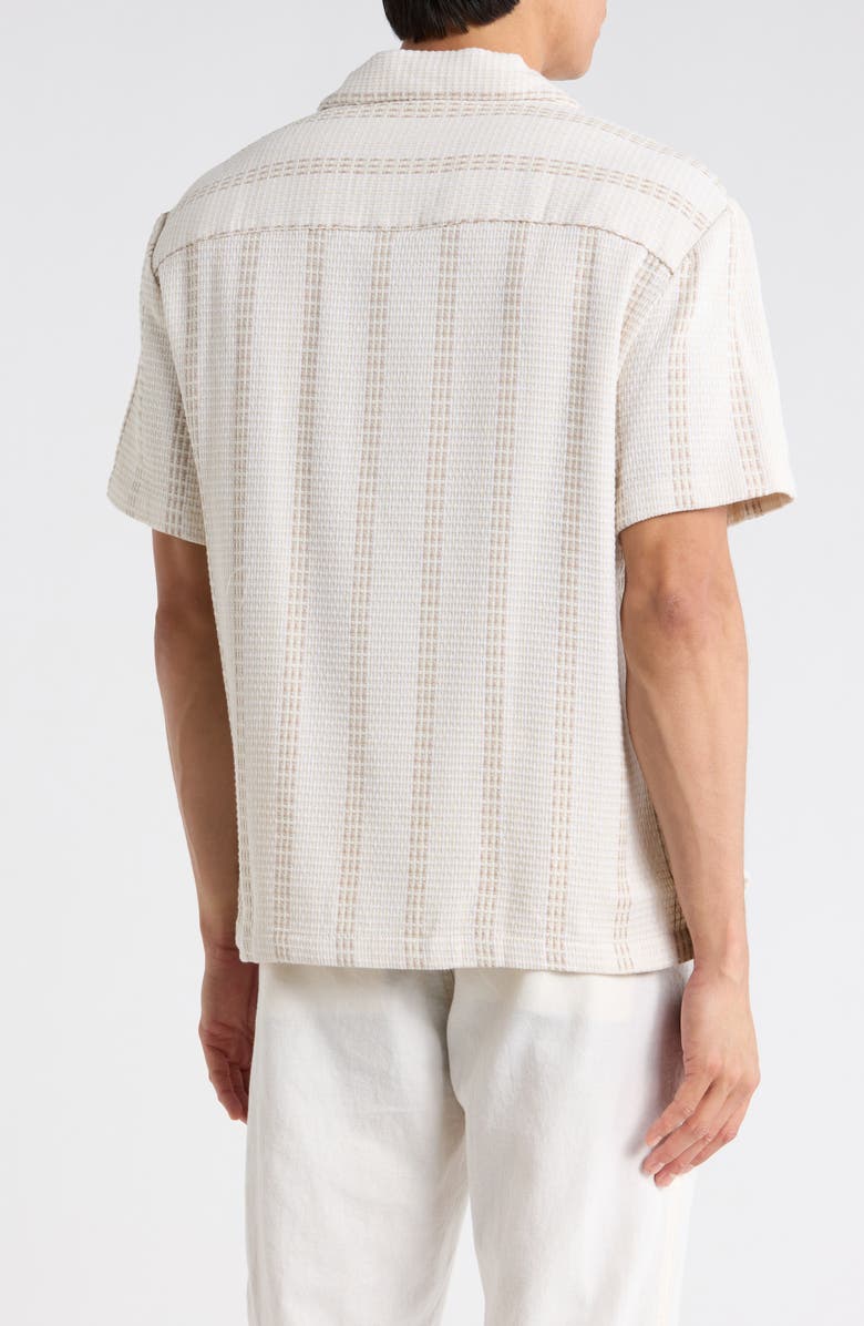 DENIM AND FLOWER Stripe Textured Camp Shirt, Alternate, color, Off White