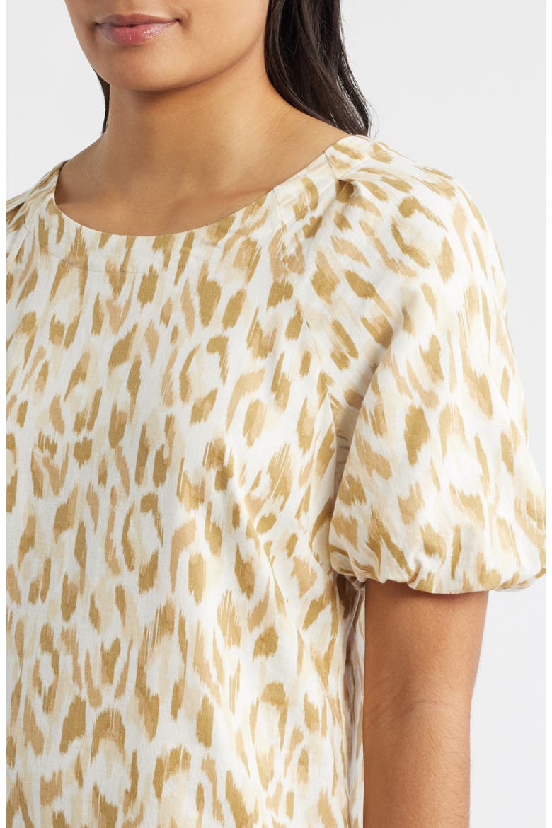 Cheetah Cove Puff Sleeve Linen Blend Shift Dress, Alternate, color, COCONUT