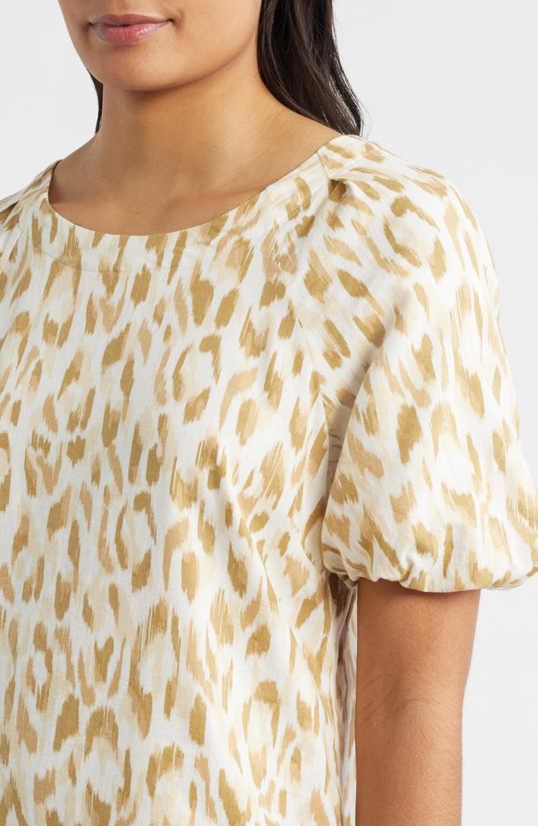Tommy Bahama Cheetah Cove Puff Sleeve Linen Blend Shift Dress, Alternate, color, Coconut