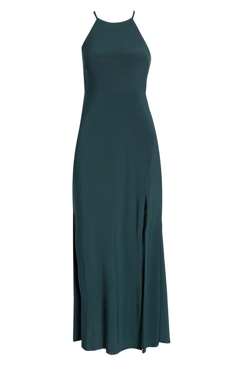 Halter Neck High-Low Gown, Alternate, color, FOREST