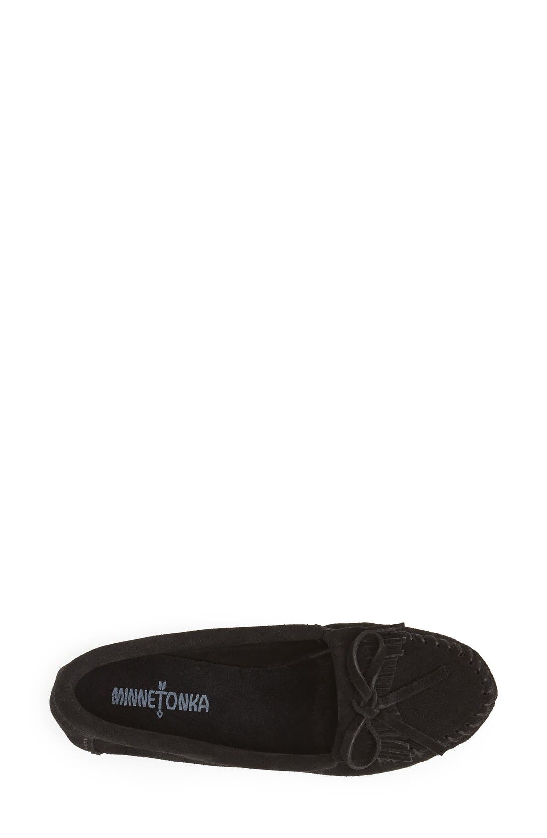 'Kilty' Suede Wedge Moccasin, Alternate, color, BLACK