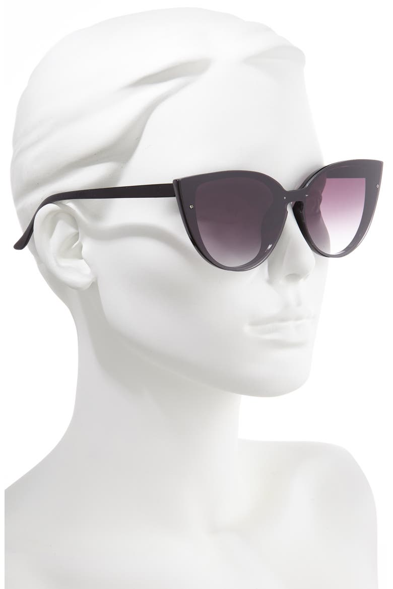 Flat Front 60mm Cat Eye Sunglasses, Alternate, color, BLACK