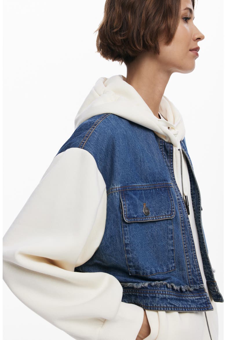 Denim Combo Full Zip Hoodie, Alternate, color, BEIGE