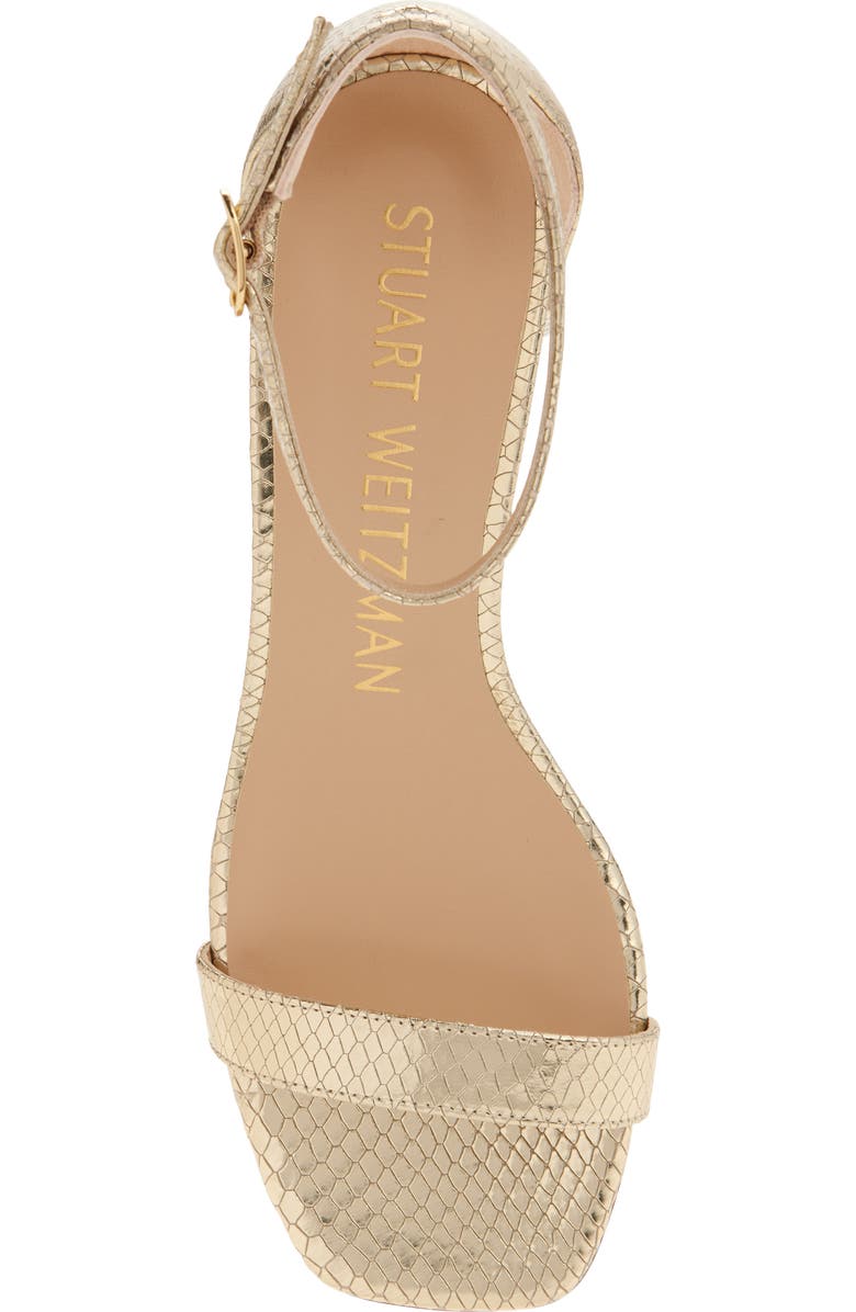 Stuart Weitzman Nudistcurve 35 Snakeskin Embossed Block Heel Sandal, Alternate, color, Platino