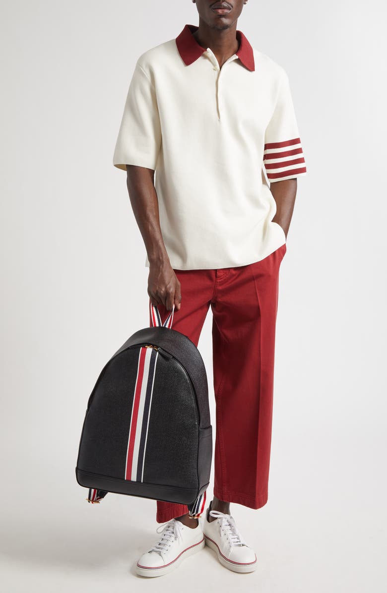 Thom Browne Rugby Fit 4-Bar Milano Stitch Short Sleeve Polo Sweater, Alternate, color, White