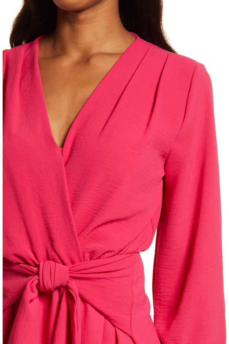Long Sleeve Tie Front Dress, Alternate, color, CHERRY