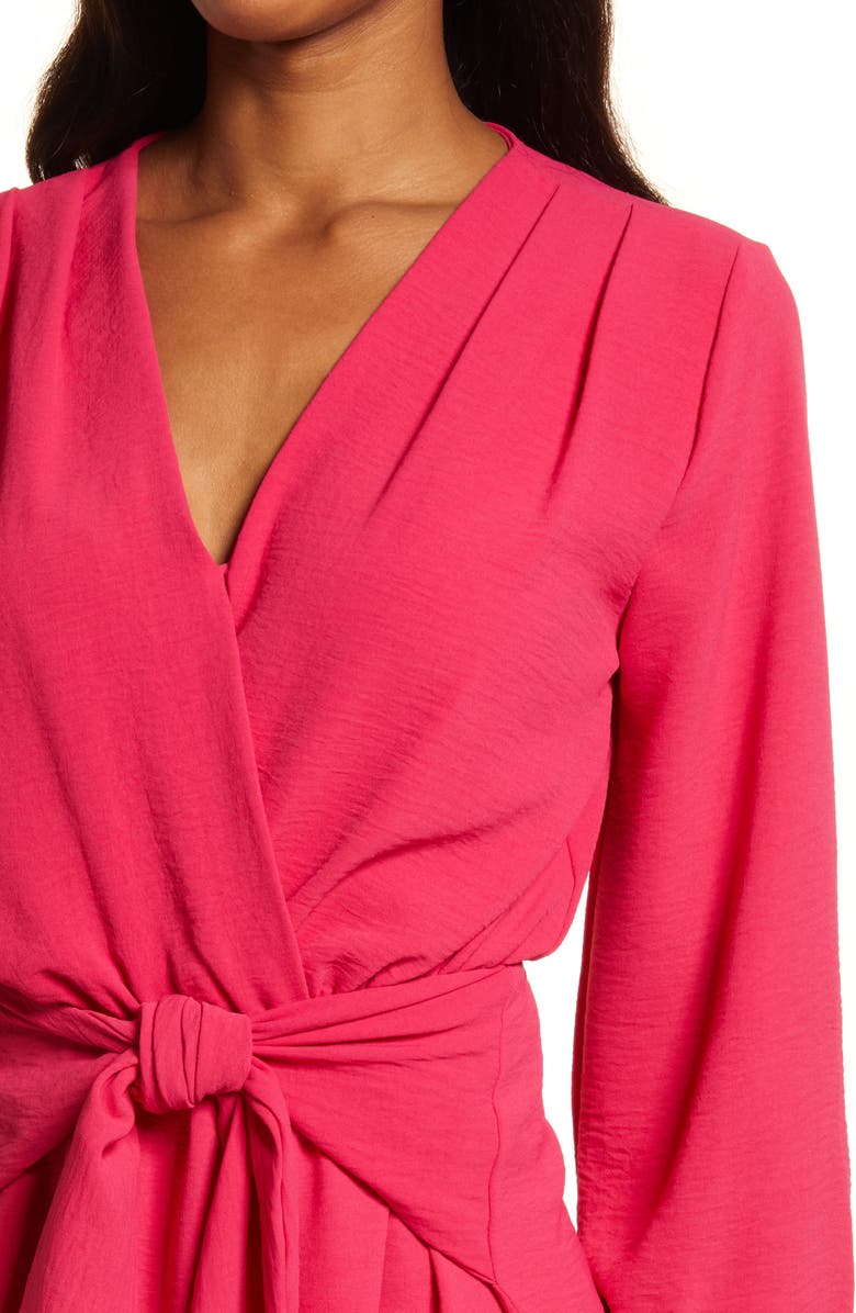 Fraiche by J Long Sleeve Tie Front Dress, Alternate, color, Cherry