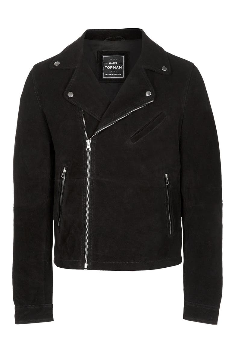 Black Suede Biker Jacket, Alternate, color, BLACK