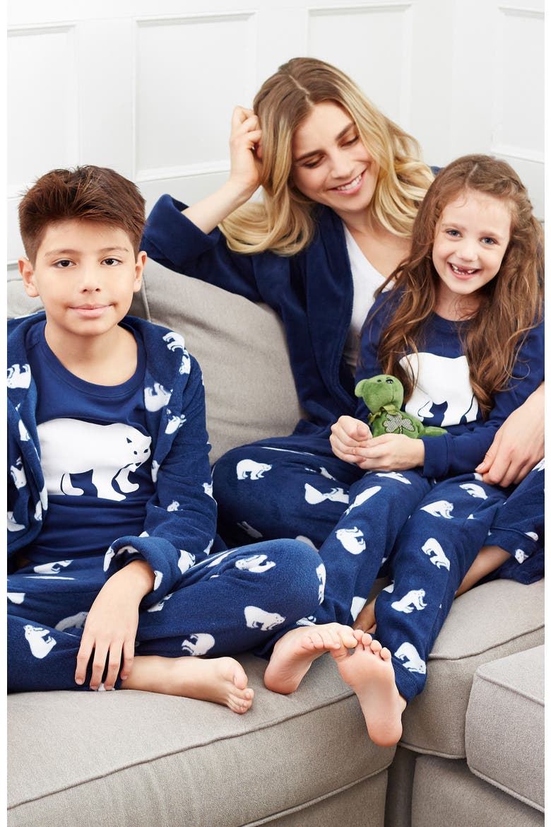 Women's Fleece Holiday Pajama Pants, Alternate, color, Polar Bear Navy Blue