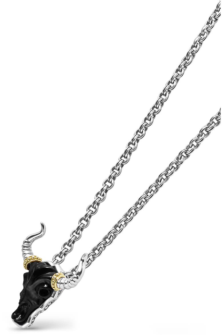 Men's Anthem Bull Pendant Necklace, Alternate, color, BLACK