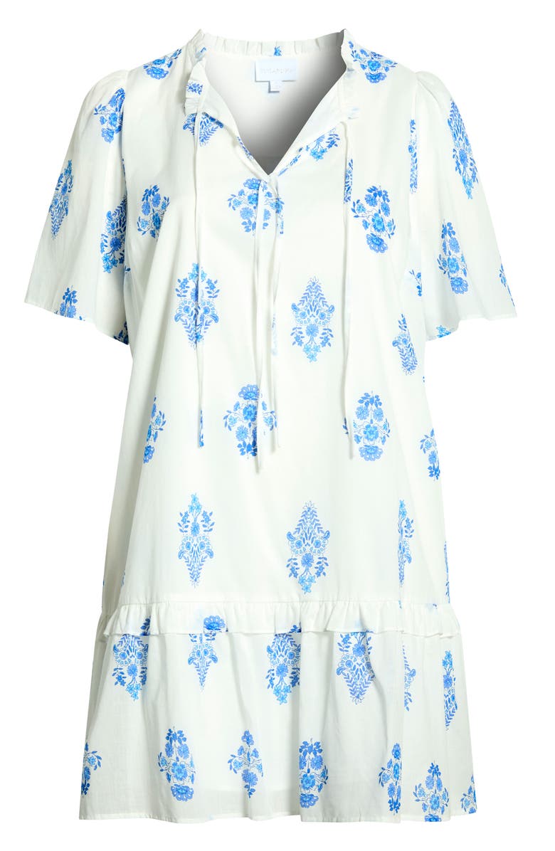 SUGARLIPS Yila Kuna Tiered Floral Minidress, Alternate, color, Wht-Blues