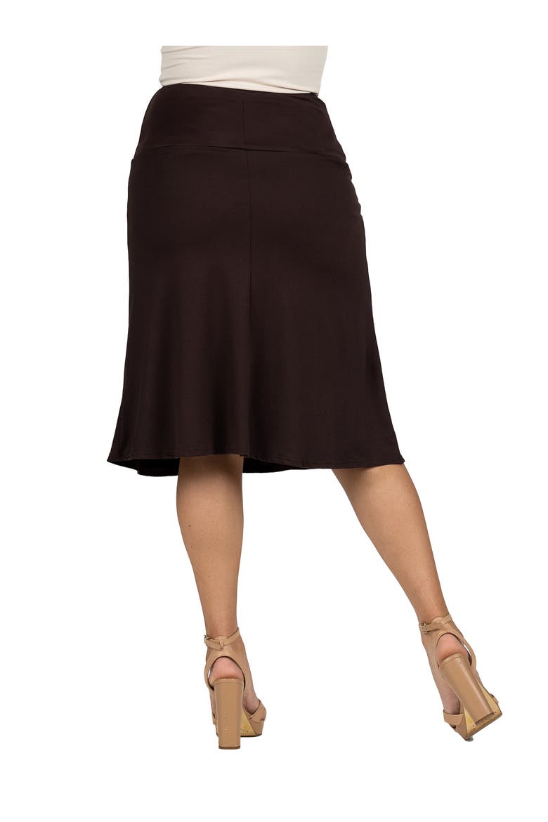 A-LINE Elastic Waist Knee Length Skirt, Alternate, color, Brown