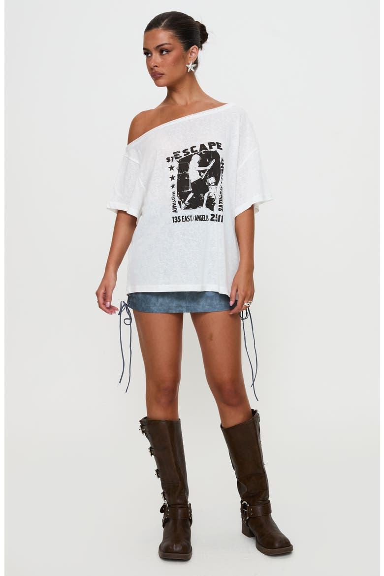Kippa Off the Shoulder Oversize Graphic T-Shirt, Alternate, color, WHITE