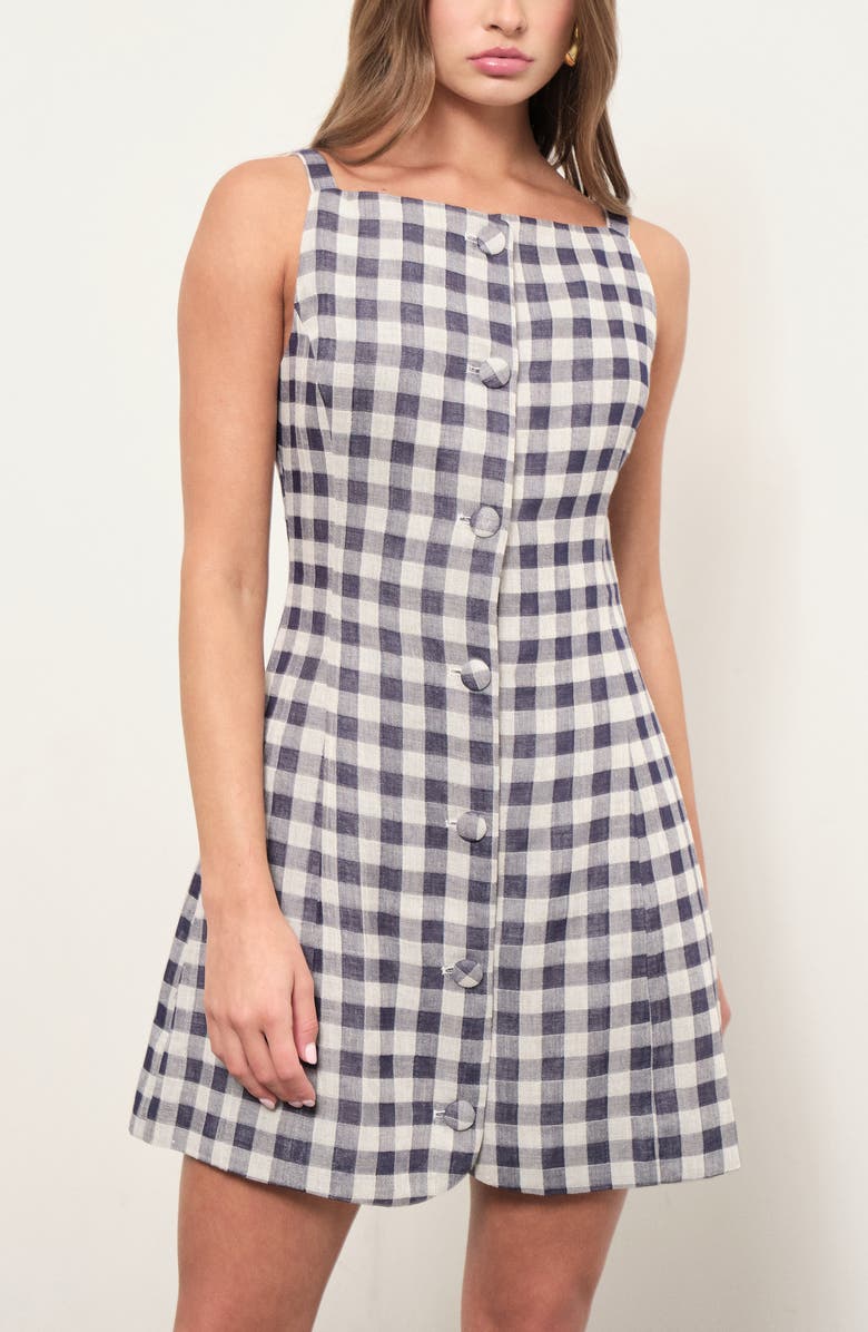 MAUDE CLUB Amanda Gingham Minidress, Alternate, color, Navy Gingham