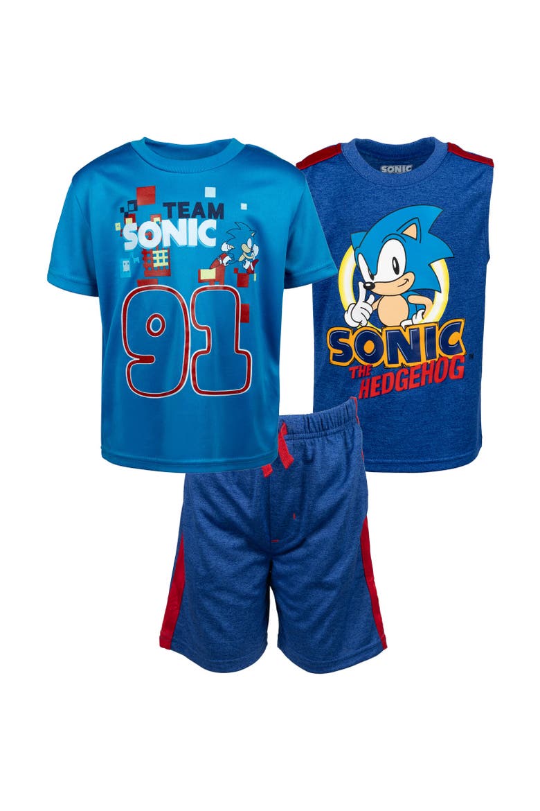 Sonic the Hedgehog 3pc Tank Top, Tee & Shorts Set, Main, color, Blue