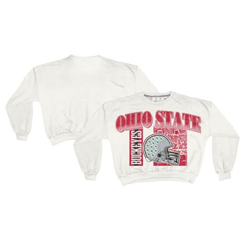 Women
s Pressbox White Ohio State Buckeyes Oversized Janice Retro Waist-Length Sweatshirt
