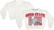 PRESSBOX Women's Pressbox White Ohio State Buckeyes Oversized Janice Retro Waist-Length Sweatshirt