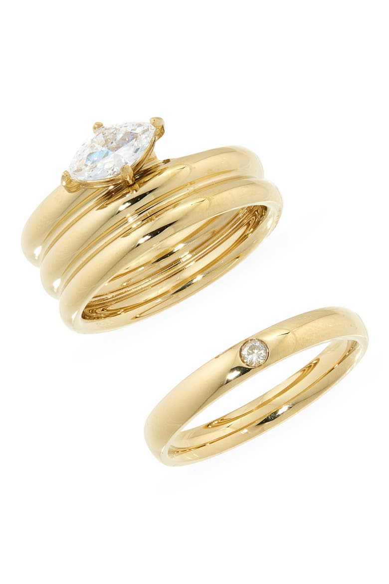 Set of 2 Waterproof Cubic Zirconia Stackable Rings, Main, color, CLEAR- GOLD
