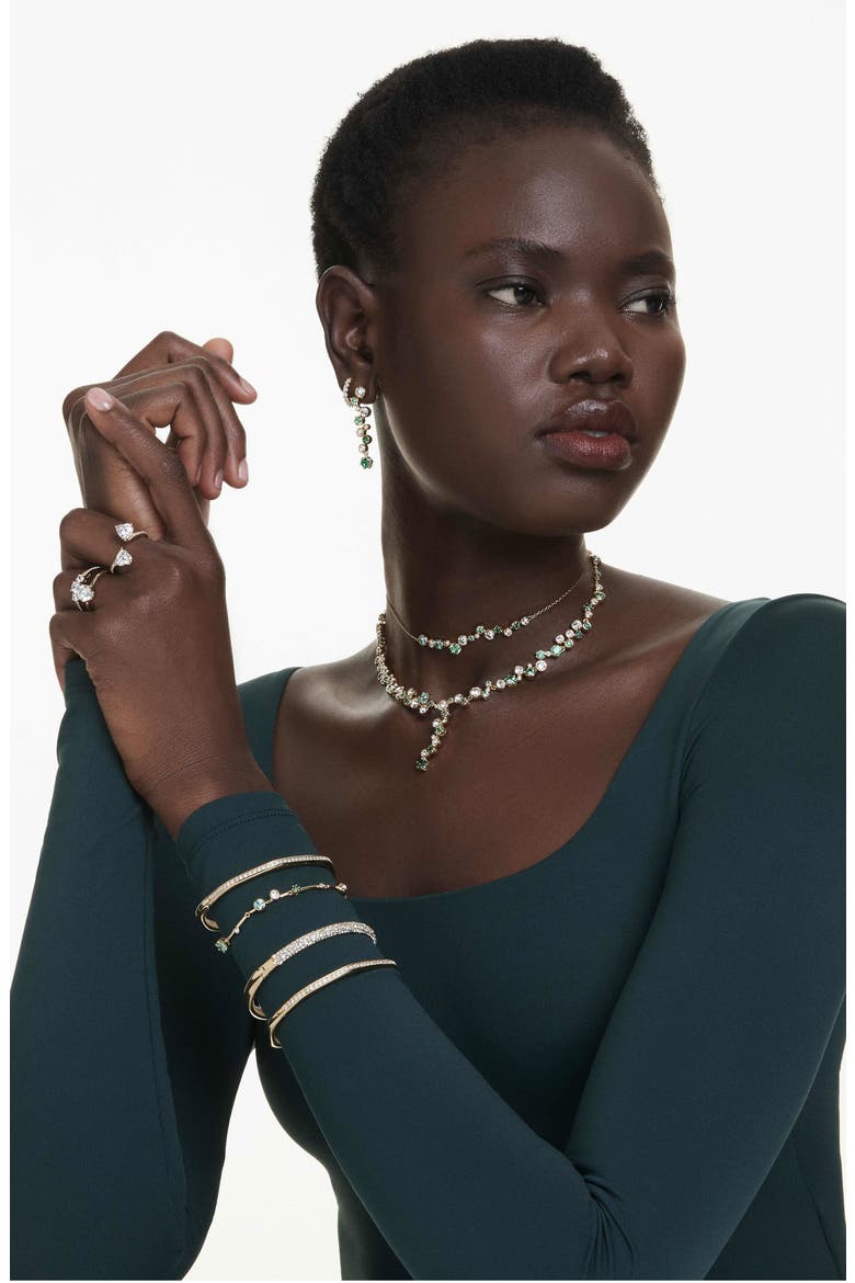 Constella Crystal & Zirconia Frontal Necklace, Alternate, color, GOLD/ GREEN