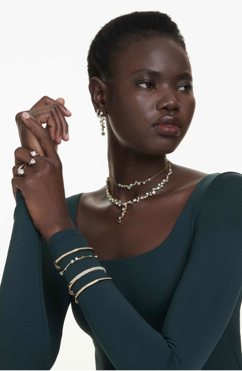 Swarovski Constella Crystal & Zirconia Frontal Necklace, Alternate, color, Gold/ Green