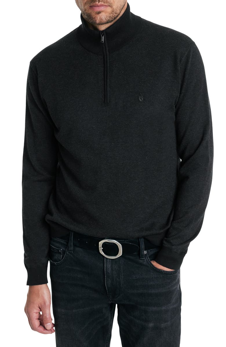 John Varvatos Grand Birdseye Half-Zip Cotton & Cashmere Pullover, Main, color, 