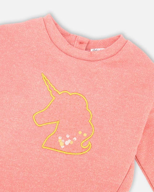 Deux Par Deux Bi-material Dress With Mesh Skirt And Unicorn In Pink