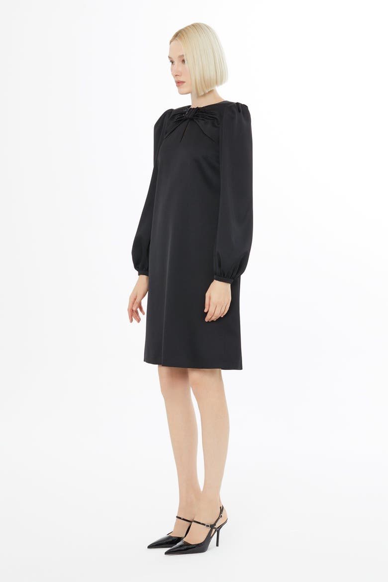 Shoulder-Pad Long Sleeve Buttoned Maxi Dress, Alternate, color, Black