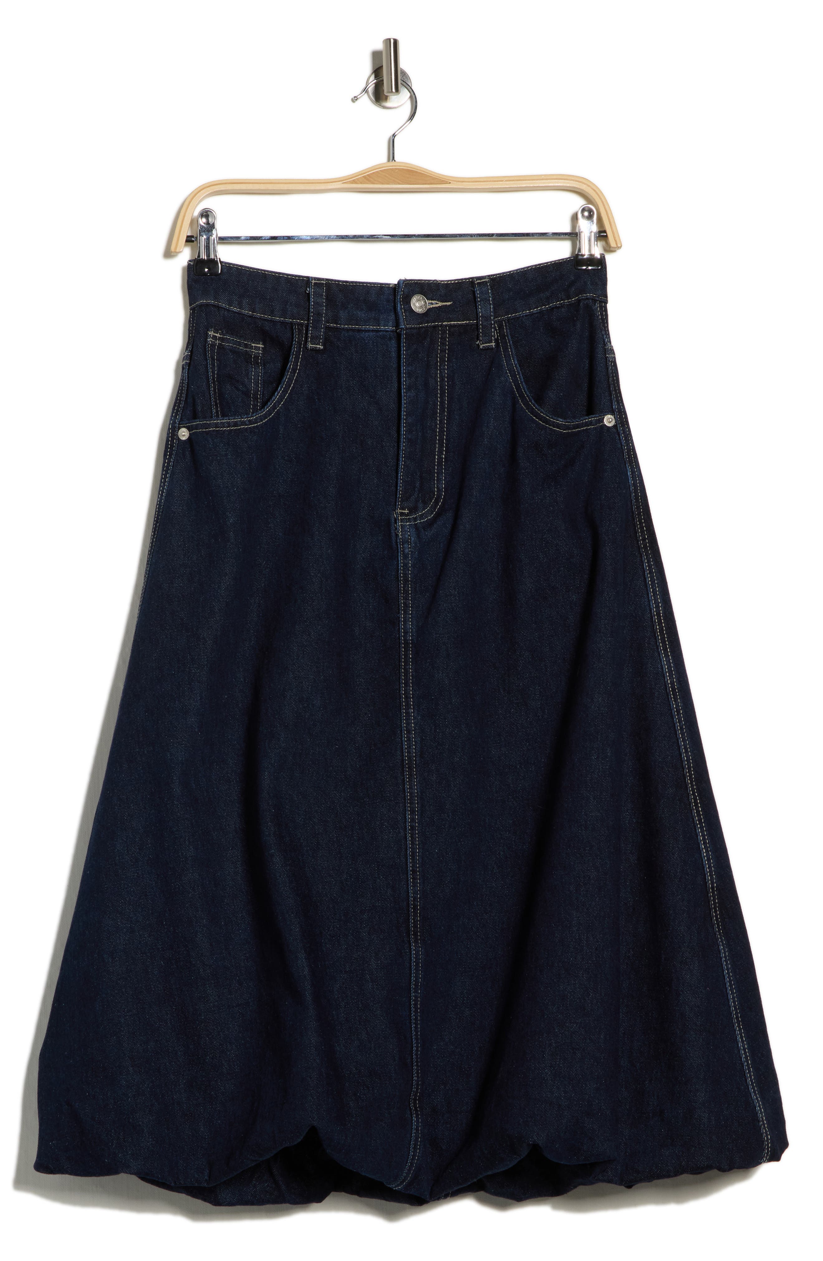 JASON WU Bubble Hem Denim Midi Skirt