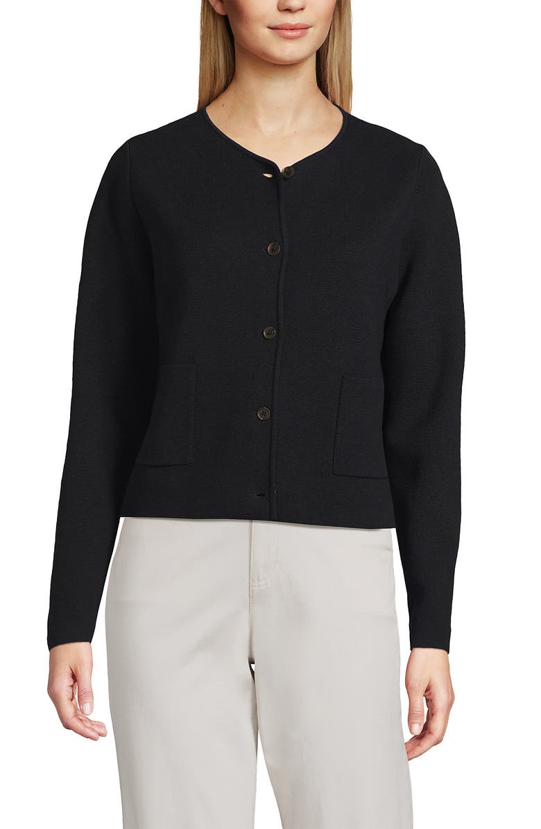 Lands' End Fine Gauge Cotton Milano Blazer Sweater, Alternate, color, Black